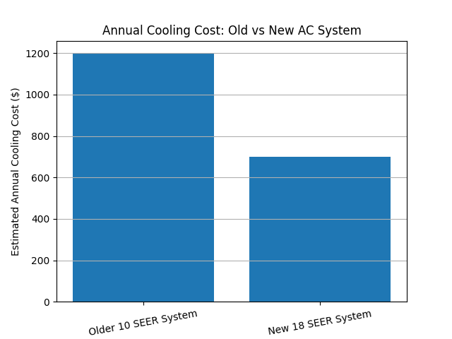Bar chart depicting annual cooling cost for old vs new ac systems.