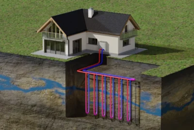 Graphic displaying heat pump system underneath home in Lafayette, Louisiana.