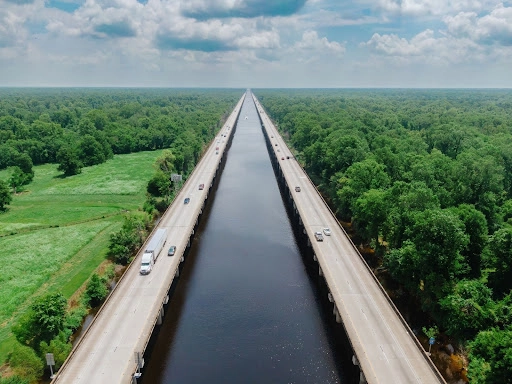 Interstate freeway of the Basin Bridge, near River Ranch, Louisiana.