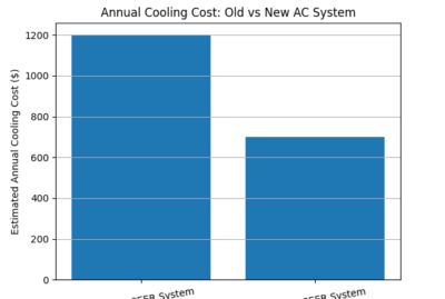 Bar chart depicting annual cooling cost for old vs new ac systems.